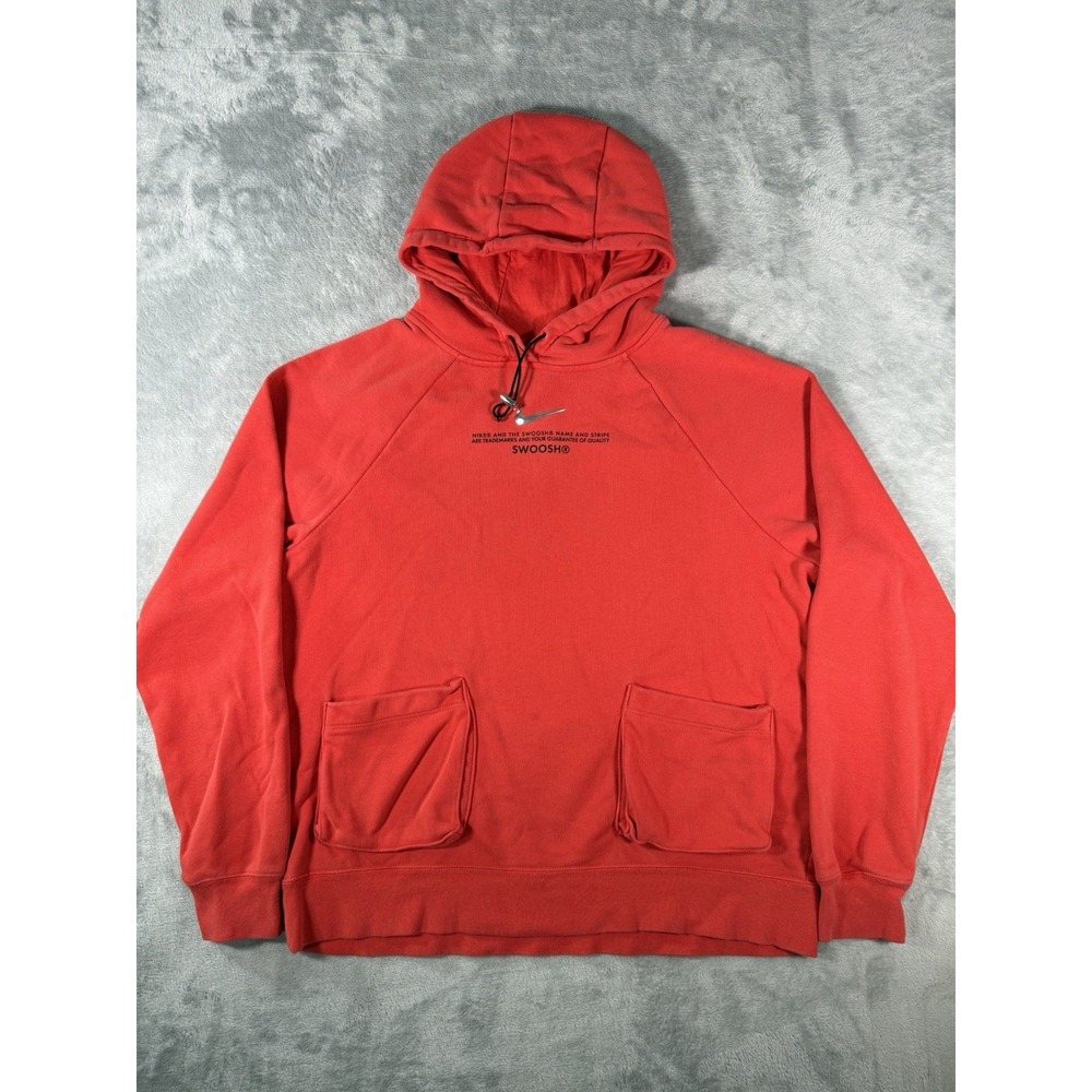 Nike Sweatshirt Womens Medium Red‎ Sportswear Metallic Swoosh Hoodie Pullover